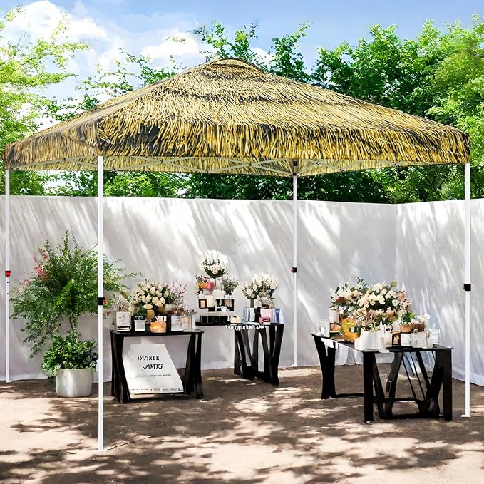 EAGLE PEAK Pop Up Canopy Tent with Wheeled Carry Bag, 8 Stakes, 4 Ropes, 4 Weight Bags, Easy Set Up Tent Canopy, 10x10 ft, 100sqft of Shade, Tiki