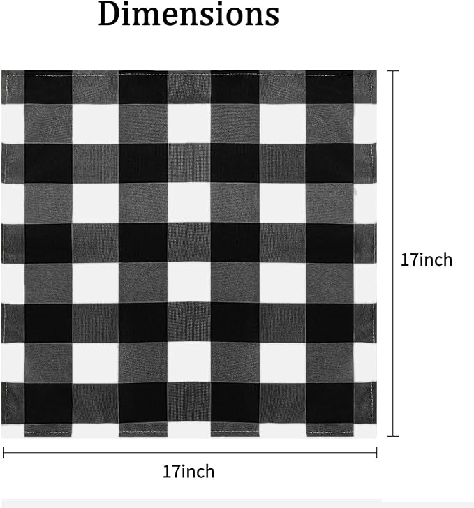 Buffalo Plaid Table Napkins Set of 12 Checkered Cloth Napkins 17x17 inch Washable Dinner Gingham Pattern Napkins Soft Napkins for Wedding Party Dining Banquet(Black and White)