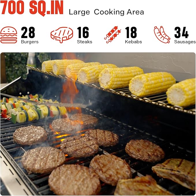 Monument Grills Larger 4+2 Burner Propane Gas Grills Stainless Steel Cabinet Style with Side & Side Sear Burners, Built-In Thermometer, and Knob Controls