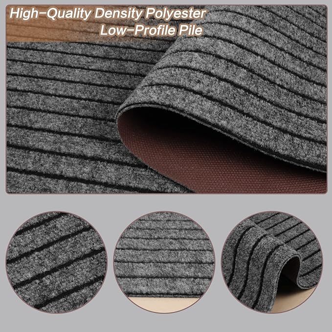 3' x 40' Runner Rugs with Rubber Backing, Indoor Outdoor Utility Carpet Runner Rugs, Stripe Gray, Can Be Used as Aisle for The RV and Boat, Laundry Room and Balcony