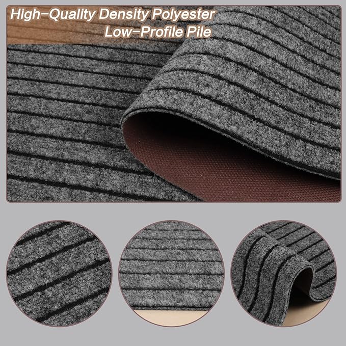2' x 81' Runner Rugs with Rubber Backing, Indoor Outdoor Utility Carpet Runner Rugs, Stripe Gray, Can Be Used as Aisle for The RV and Boat, Laundry Room and Balcony
