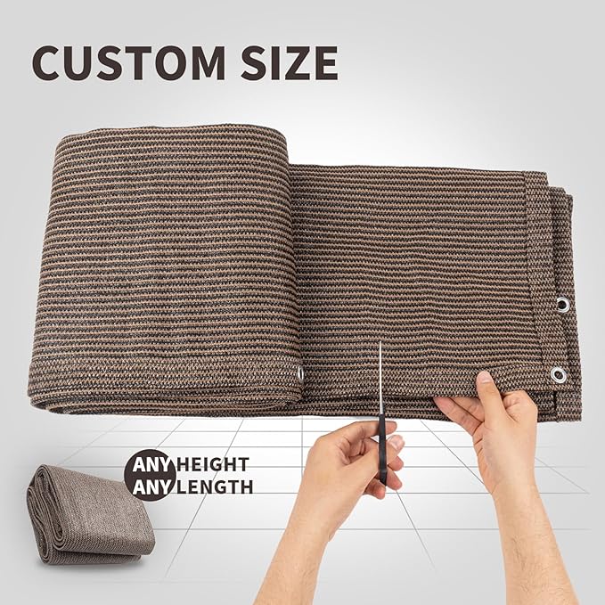 LOVE STORY Custom Size 2'6''x10' Brown Balcony Privacy Screen,UV Block Privacy Fence Screen,90% Shield for Outdoor Pool Garden Apartment Railing