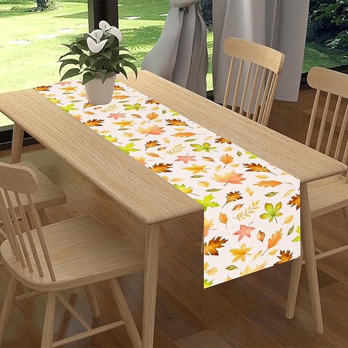 Fall Table Runner, Farmhouse Seasonal Autumn Maple Leaves Harvest Thanksgiving Coffee Table Center Decor for Home Kitchen Dining Patio Holiday Party Indoor Outdoor Table Decorations, 13"x36" Inch
