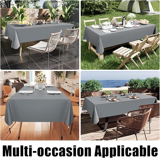 Smiry Rectangle Table Cloth 54x78 Inch, Waterproof Wipeable Vinyl Tablecloths Protector, Oil Spill Proof Plastic Table Cover for Dining, Picnic, Camping, Outdoor, Grey
