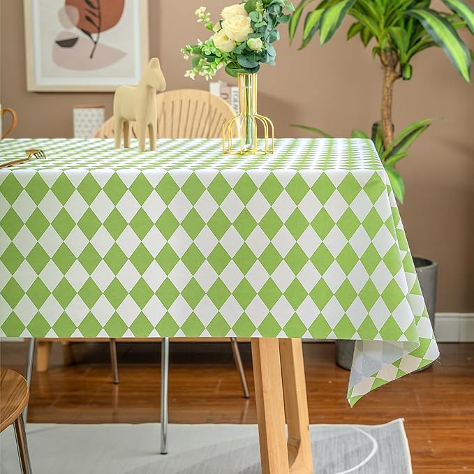 Rectangle Table Cloth,100% Waterproof Tablecloth Oil Proof Spill Proof Vinyl Table Cloth, Wipe Clean Plastic Table Cover for Dining, Camping, Indoor and Outdoor 54" x 84",Light Green