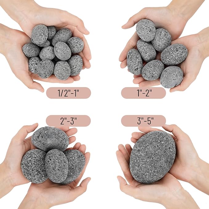 Skyflame 1/2-1 Inch Natural Tumbled Stones, Round Lava Rock Pebbles for Indoor Outdoor Gas Fire Pit | Fireplaces | Garden Landscaping Decoration | Cultivation of Potted Plants | 15 Pounds