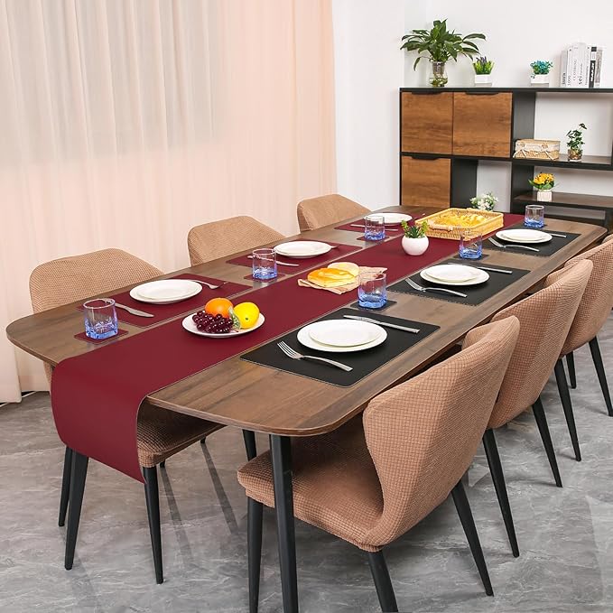 Myir JUN Table Runner Double Sided Vinyl Runner Table 94 Inch Long Runner for Table Washable Waterproof Non-Slip for Home Decorations Red Black,12 x 94 inch