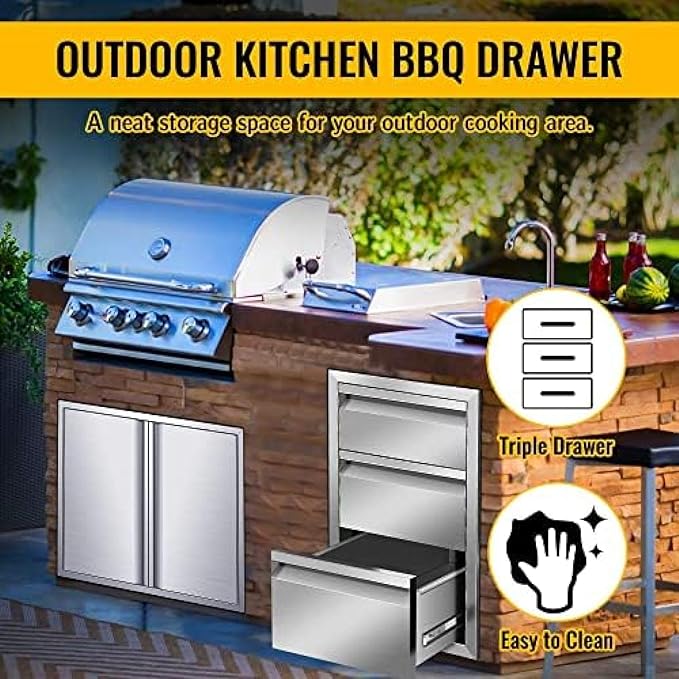 Flush Mount Stainless Steel Double Drawers with Recessed Handles for Outdoor Kitchens Or BBQ Island,-17W X 30H X 21D Inch