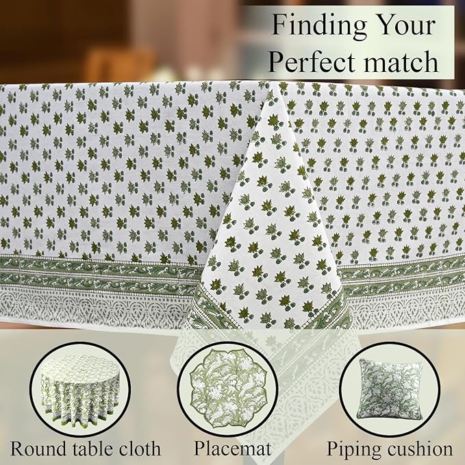 CPC Lotus Meadow Tablecloth 100% Cotton 60x90 Inch Indian Block Print Rectangle Table Cover, Table Cloth for Gifting in Weddings, Halloween, Fall, Christmas, Thanksgiving