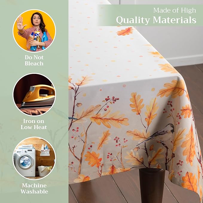 Maison d' Hermine Table Cloth Rectangle Table 100% Cotton 60 x 108 Inches Fall Tablecloth Reusable Everyday Use for Thanksgiving Christmas Decorations Dining Farmhouse Party (Oak Leaves)
