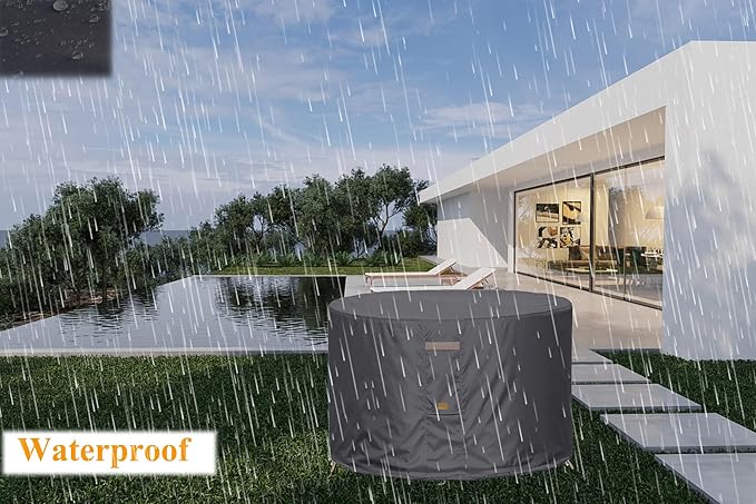Fire Pit Cover 600D Heavy Duty Waterproof Fabric With PVC Coating Round 22" Dia x 16" H Dark Grey Fits 18-20 inch Fire Pit Table Fade Resistant Outdoor Firepit Cover