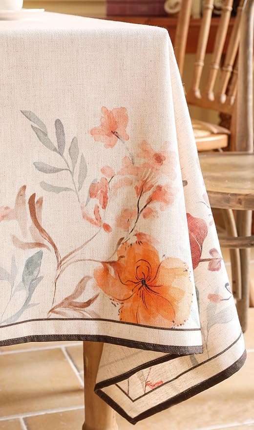 Linen Square Tablecloth,French Vintage Pink Floral Pattern Wrinkle Free Tablecloths,Decorative Table Cover for Kitchen,Dining,Thanksgiving,Christmas,Tea Party,67"*67"-Sloosa