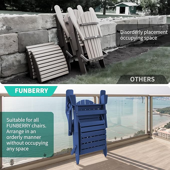 FUNBERRY Folding Adirondack Ottoman, HDPE All Weather Outdoor Foot Rest, Easy Storage Patio Footstool, Ottomans and Footstools for Outside