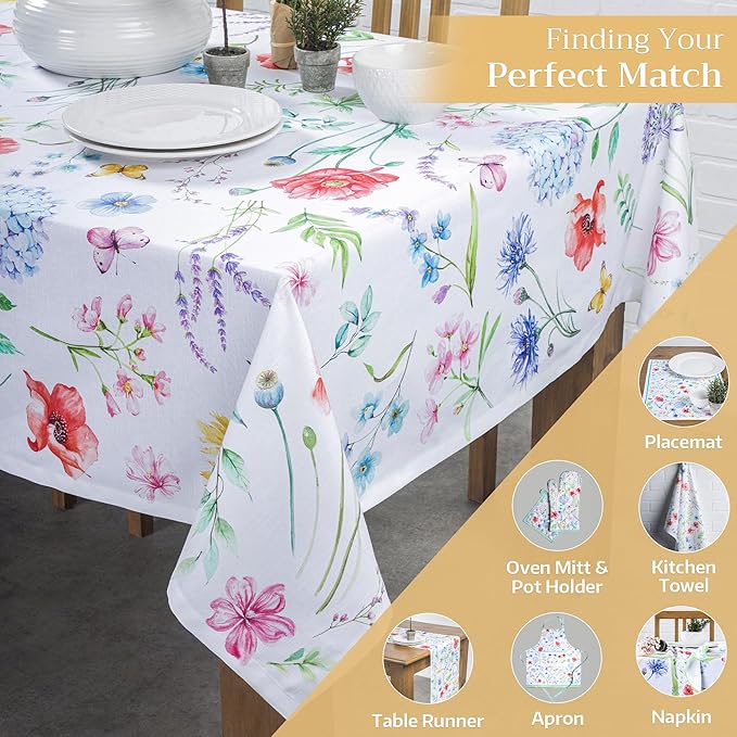 Maison d' Hermine Table Cloth Rectangle Table 100% Cotton 60 x 108 Inches Tablecloth Reusable Decorative for Dining Room, Farmhouse, Home, Party, Festive & Wedding Spring Summer - Just Floral