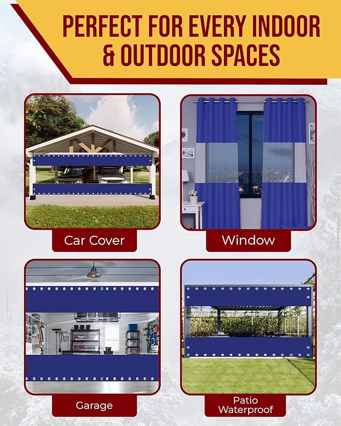 FoundGo 8'H x 7'W Vinyl Curtains for Patio 19oz, Outdoor Clear Vinyl Patio Enclosure,Heavy Duty Clear Tarp Waterproof Vinyl Tarps with Grommets for Pergola, Balcony,Porch,Gazebos，-4℉ Cold Resistant