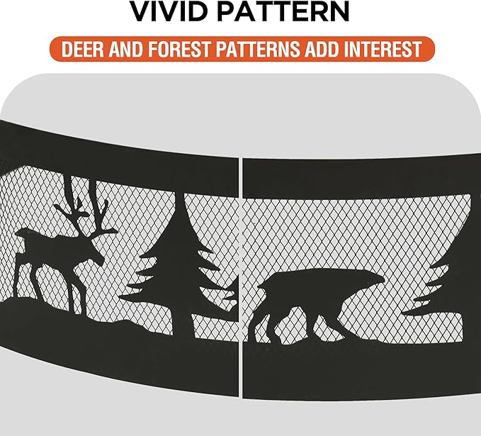 Red Mountain Valley 36 Inch Fire Pit Ring with 360° Forest & Wildlife Design, Portable Steel Wood Burning Firepit Ring for Outdoor Camping, Bonfires, Beach,Patio, fire Pit kit, Black