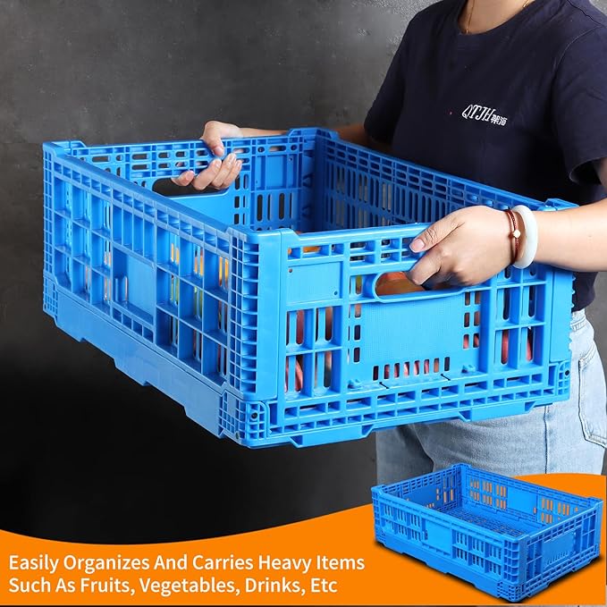 Collapsible Storage Bin Containe，52 Liter Transferheavy duty plastic storage box,blue milk crates heavy duty Transit storage of various items (2)