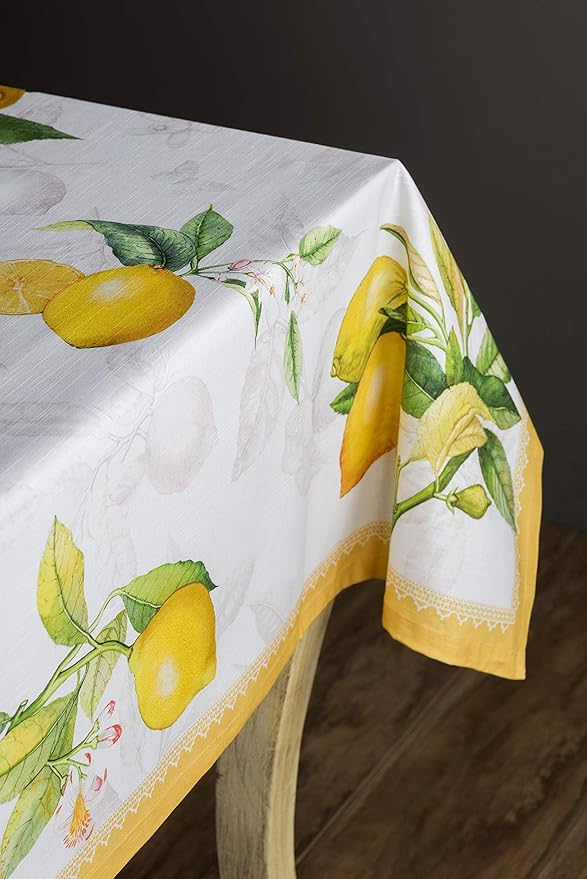 Maison d' Hermine Table Cloth Rectangle Table 100% Cotton 60 x 90 Inches Tablecloth Reusable Decorative for Dining Room, Farmhouse, Home, Party, Festive & Wedding Spring Summer - Limoncello