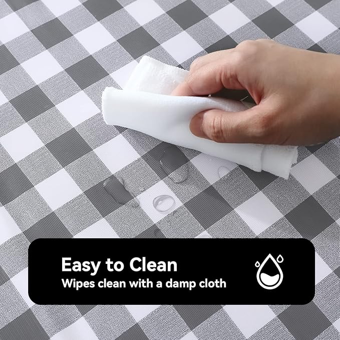 Romanstile Square Vinyl Tablecloth, 100% Waterproof Buffalo Gingham Plastic Table Cloth, Heavy Duty Wipeable Checkered Table Covers for Outdoor, Camping, Picnic, Patio - 54 x 54, Grey and White