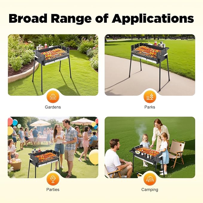 Foldable Charcoal Grills, Hibachi BBQ Portable charcoal grill, Height Adjustable Barbecue Grill for Camping Garden Backyard Party Picnic Travel Outdoor Cooking Hiking Beach