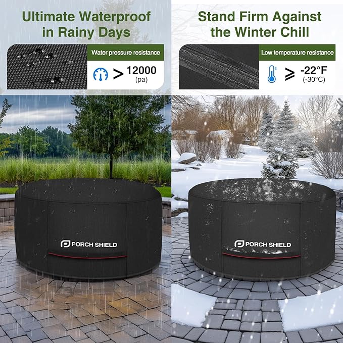 Porch Shield Round Patio Fire Pit Cover Fade Resistant Waterproof Outdoor Firepit Cover 50 inch for Fire Bowl