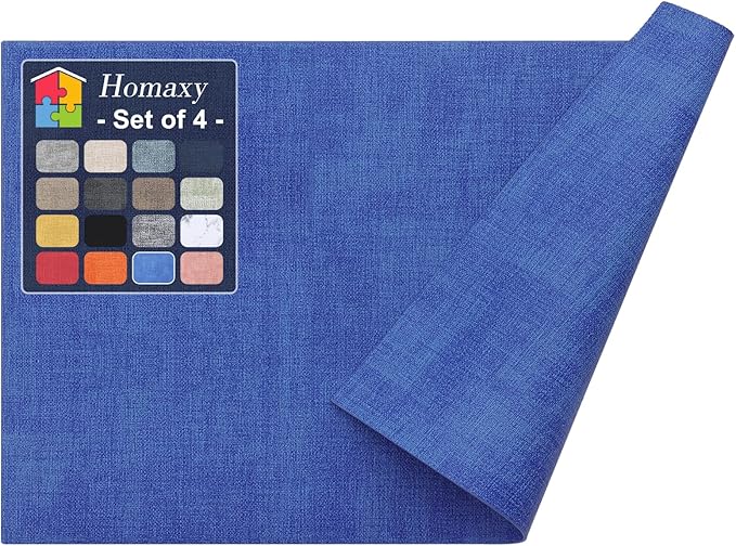 Homaxy Faux Leather Heat Resistant Placemats for Dining Table Set of 4, Waterproof Wipeable Washable PU Table Mats, Easy to Clean Anti-Slip Place Mats, 11.8" x 17", Sea Blue