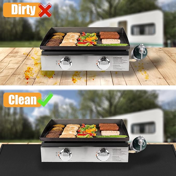 24x48in Heat Resistant Grill Mats for Outdoor Grill to Protect Your Prep Table and Outdoor Grill Table - Fire Proof & Water Proof & Oil Proof BBQ Mat - Black (1mm)