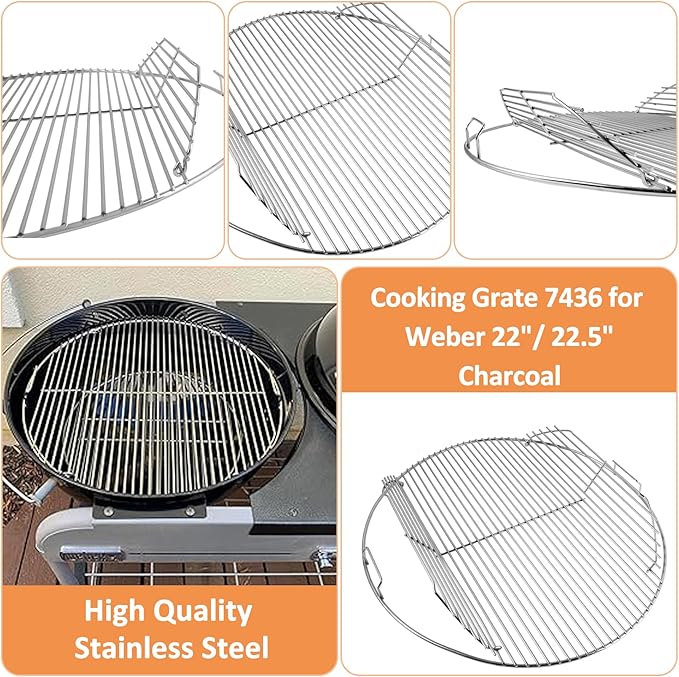 Grill Grates for Weber 22'' 22.5" Charcoal Grill, Cooking Grate Charcoal Grate for Weber 7436 7441 Kettle, Bar-B-Kettle, Master-Touch Grill, One-Touch Cleaning System Kit for We ber 7444
