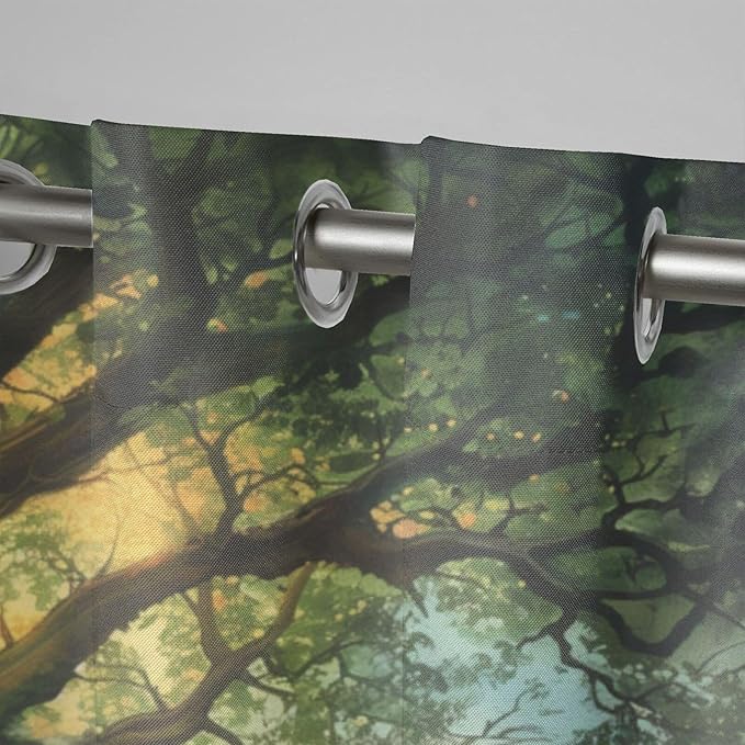 Fantasy Theme Waterproof Outdoor Curtains for Patio,Forest Pattern,Waterproof, Privacy, Grommet Curtains for Patio, Pergola, Porch, Deck, Lanai, Cabana,2 Panels,54 x 84 inch,Green