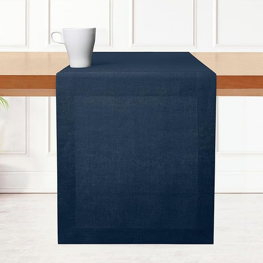 D'Moksha Homes Linen Table Runner 48 Inches - 100% Pure Linen Navy Blue Table Runner 14 x 48 Inch for Coffee Tables, Dresser, Winter, Holiday - Machine Washable