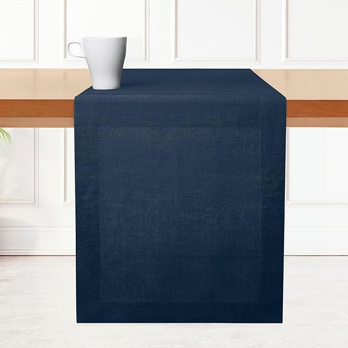 D'Moksha Homes Linen Navy Blue Table Runner 72 Inches Long - 100% Pure Linen 14 x 72 Inch Table Runner for Dining, Winter, Holiday - Machine Washable