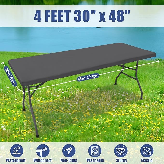 Spandex 4 Foot Rectangle Table Cloth 6 Pack, Elastic Fitted Tablecloths for Picnic, Stretch Washable Patio Table Cover for Outdoor, Camping, Banquet and Parties (Dark Grey, 30"x48")