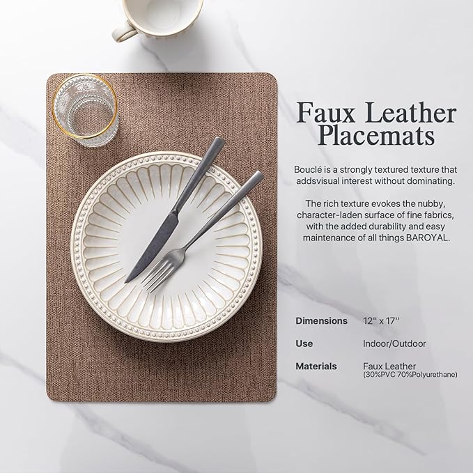 Faux Leather Placemats Set of 12 Vinyl Washable Wipeable Table Mats for Kitchen Dining Table Heat Resistant Waterproof Modern Indoor/Outdoor Placemats Non-Slip Easy Clean Place Mats (Cocoa)