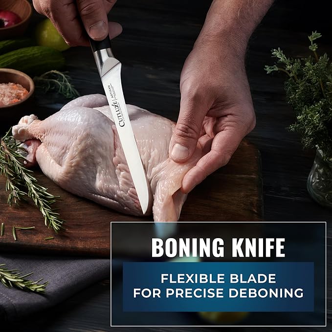 Cutluxe Butcher Knife Set – BBQ Brisket, Breaking and Boning Knives, Honing Rod – Carving Knife Set for Meat Cutting, Ultra Sharp German Steel, Full Tang, Ergonomic Handles – Artisan Series