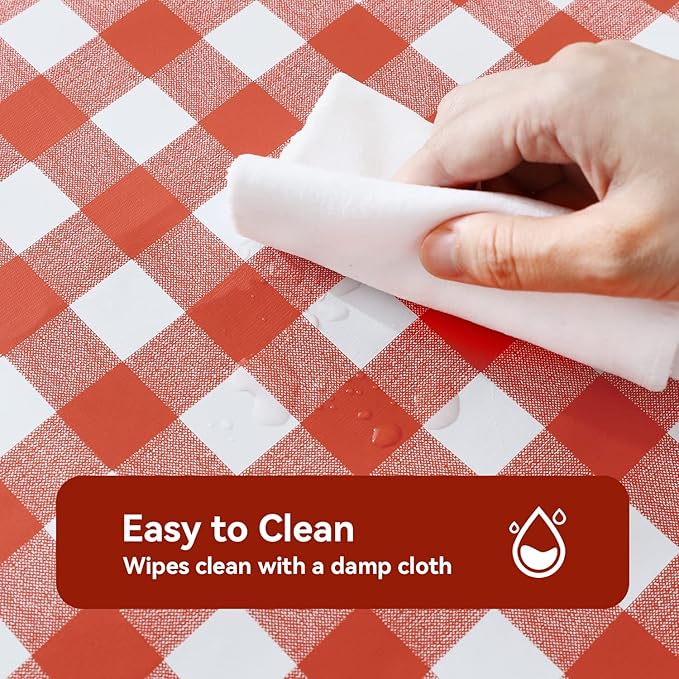 Romanstile Rectangle Vinyl Tablecloth, 100% Waterproof Buffalo Gingham Plastic Table Cloth, Heavy Duty Wipeable Checkered Table Covers for Outdoor, Camping, Picnic, Patio - 54 x 78, Red and White
