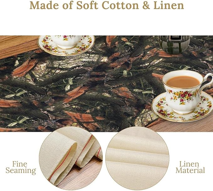 Camouflage Forest Trees Table Runner, Rustic Camouflage Hunting Camp Mossy and Oak Table Runner for Kitchen Dining Banquet Party 13x108in