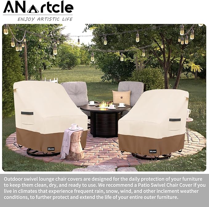 Swivel Patio Chair Cover 4 Pack,600D Waterproof Heavy Duty Outdoor Chair Cover(33 W x 35 D x 36 H inches),Patio Furniture Covers,Outdoor Furniture Covers Waterproof,Beige&Brown