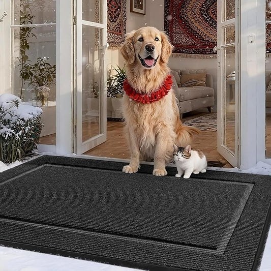 Extra Large Front Door Mat Outside Entrance Indoor Doormat, 60" x 34" Outdoor Mats for Patio Waterproof, Outdoor Door Mats for Outside Entry, Indoor Rugs for Entryway, Sturdy Natural Rubber, Black