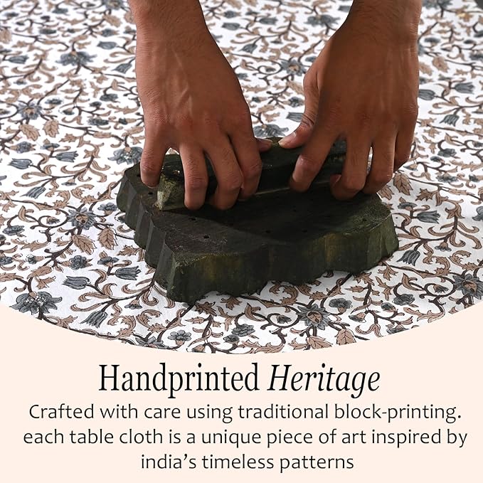 CPC Autumn Vine Tablecloth 100% Cotton 72x160 Inch Indian Block Print Rectangle Table Cover, Table Cloth for Gifting in Weddings, Halloween, Fall, Christmas, Thanksgiving