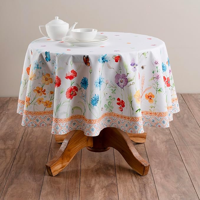 Maison d' Hermine Table Cloth Round Table 100% Cotton 63 Inches Tablecloth Reusable Decorative Everyday Use for Dining Room, Farmhouse, Home, Party, Festive & Wedding Spring Summer - Summer Whisper