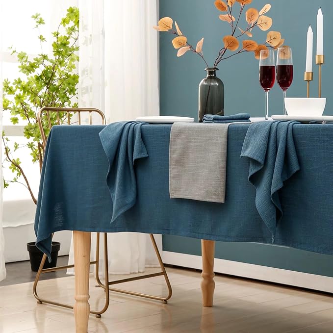 Square Tablecloth, Blue Table Cloth for Square or Round Tables, Waterproof Spillproof Washable Tablecloth, Linen Dining Table Cover for Wedding, Party, Farmhouse - 54'' x 54'', Blue