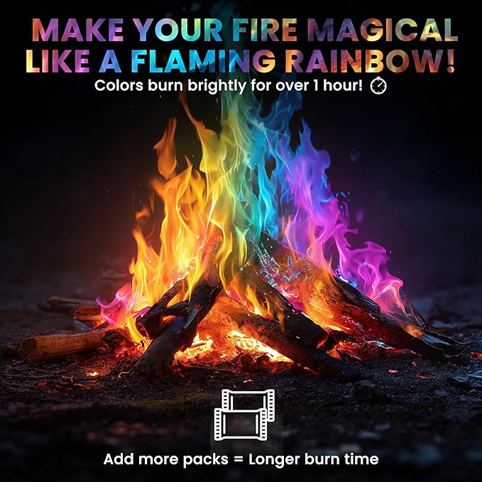 Magical Flames Fire Color Packets (10 Pack), Vibrant Multi-Color Fire for Fire Pits, Campfires, Bonfires & Fireplaces - Camping Essentials & Outdoor Party Accessories