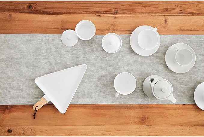 Solino Home Linen Table Runner 60 Inches - 100% Pure Linen Oyster Grey Table Runner 14 x 60 Inch Ideal for Dresser and Coffee Tables, Spring, Easter - Athena
