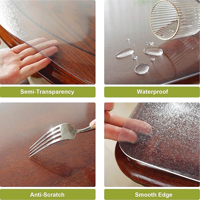 Frosted Clear Table Protector 48 x 80 Inch, 2mm Thick Plastic Table Cover, Waterproof PVC Clear Table Cover Protector, Desk Protector Mat, Writing Desk Pad for Desktop, Coffee & Dining Room Table
