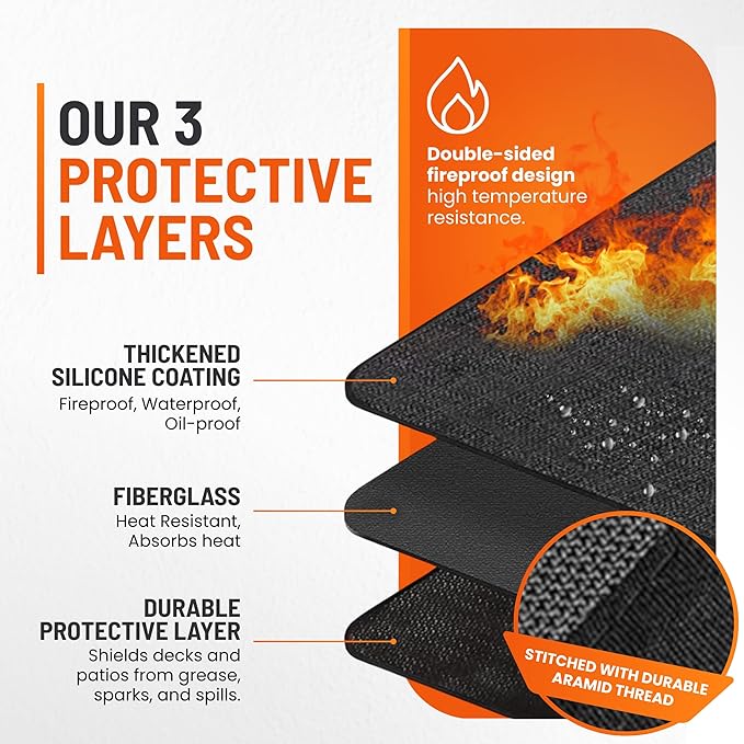 Under Grill Mats for Outdoor Grill (48 x 30 inch) Double-Sided Fireproof Mat for Under Fire Pit Mat the Perfect Grill Matt for Outdoor Grill Deck Protector and BBQ Matt for Under Grill Mat for Deck