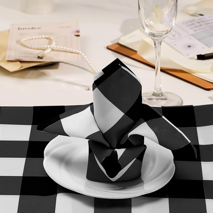 Buffalo Plaid Table Napkins Set of 12 Checkered Cloth Napkins 17x17 inch Washable Dinner Gingham Pattern Napkins Soft Napkins for Wedding Party Dining Banquet(Black and White)