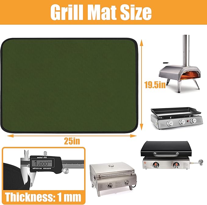 Green 25x19.5 Inchs Heat Resistant Mat for Outdoor Grill Table,Fireproof Under Blackstone Griddle BBQ Mat,Air Fryer Mat,Indoor Fireplace Mat, Protect Your Table and Grill Table（0.04in Thickness）