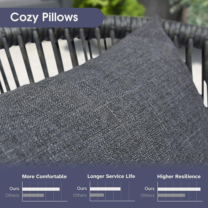 PURPLE LEAF 9 Pieces Patio Dining Set Wicker Outdoor Furniture Rectangular Table and Chairs Set for Garden Deck Aluminum Frame Backyard Kitchen Set, Cushions and Pillows Included Grey