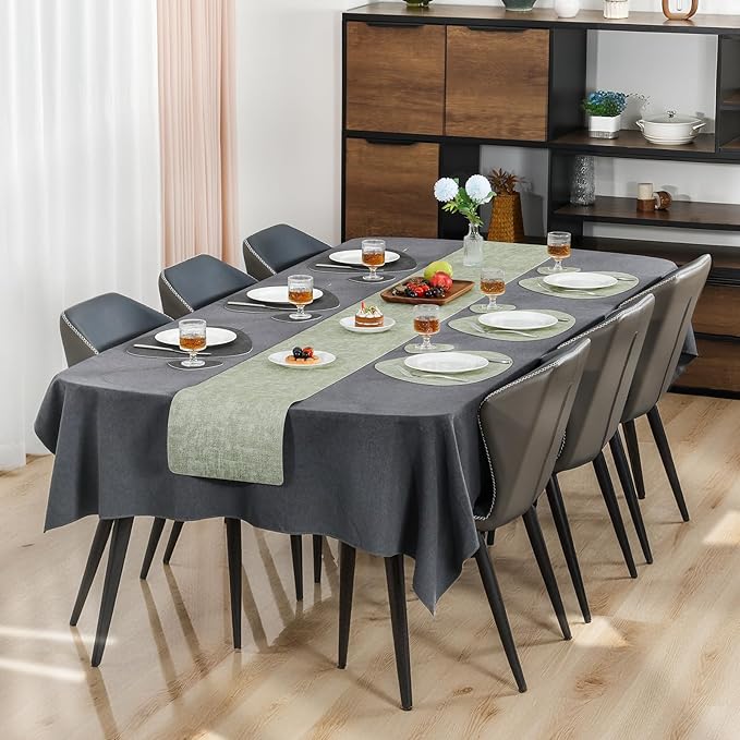 Placemats and Coasters, Washable Reversible Placemats Round Faux Leather Wipeable Place Mats Non Slip Heat Resistant Indoor Outdoor Table Mats (Set of 6, Gray Green)