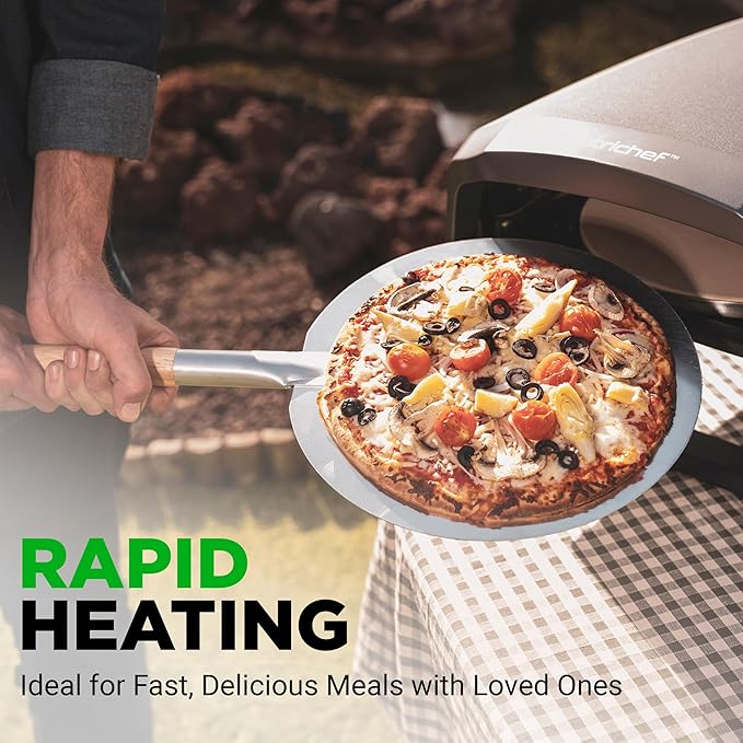 NutriChef Outdoor Pizza Oven with 360° Rotating Pizza Stone | Cooks 12" Pizza in 60 seconds | Adjustable Heat Control Dial, Includes Pizza Peel, Stone & Regulator with Hose | Short Handle